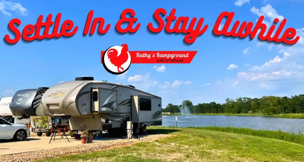 RV on a gravel storage facility driveway